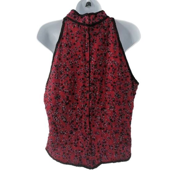 Vintage Red Silk Sleeveless Top with Gold Thread & Black Beaded Embellishments - Picture 2 of 5